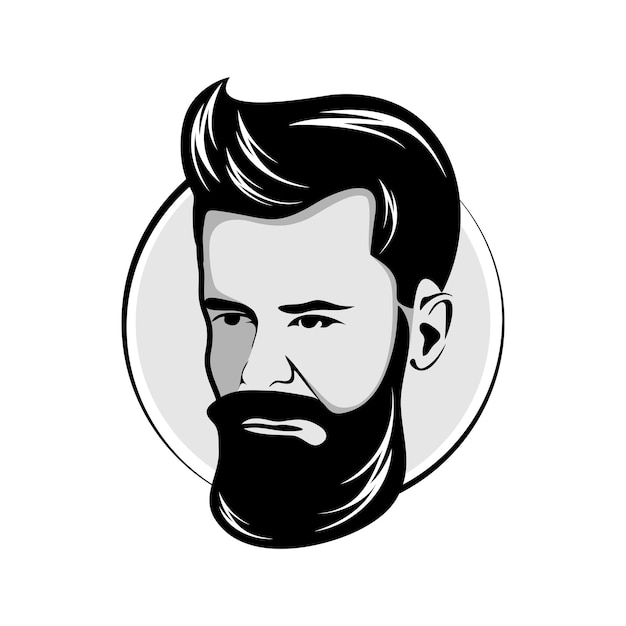 Men's hairstyle with thick beard for barbershop logo. Vector illustration