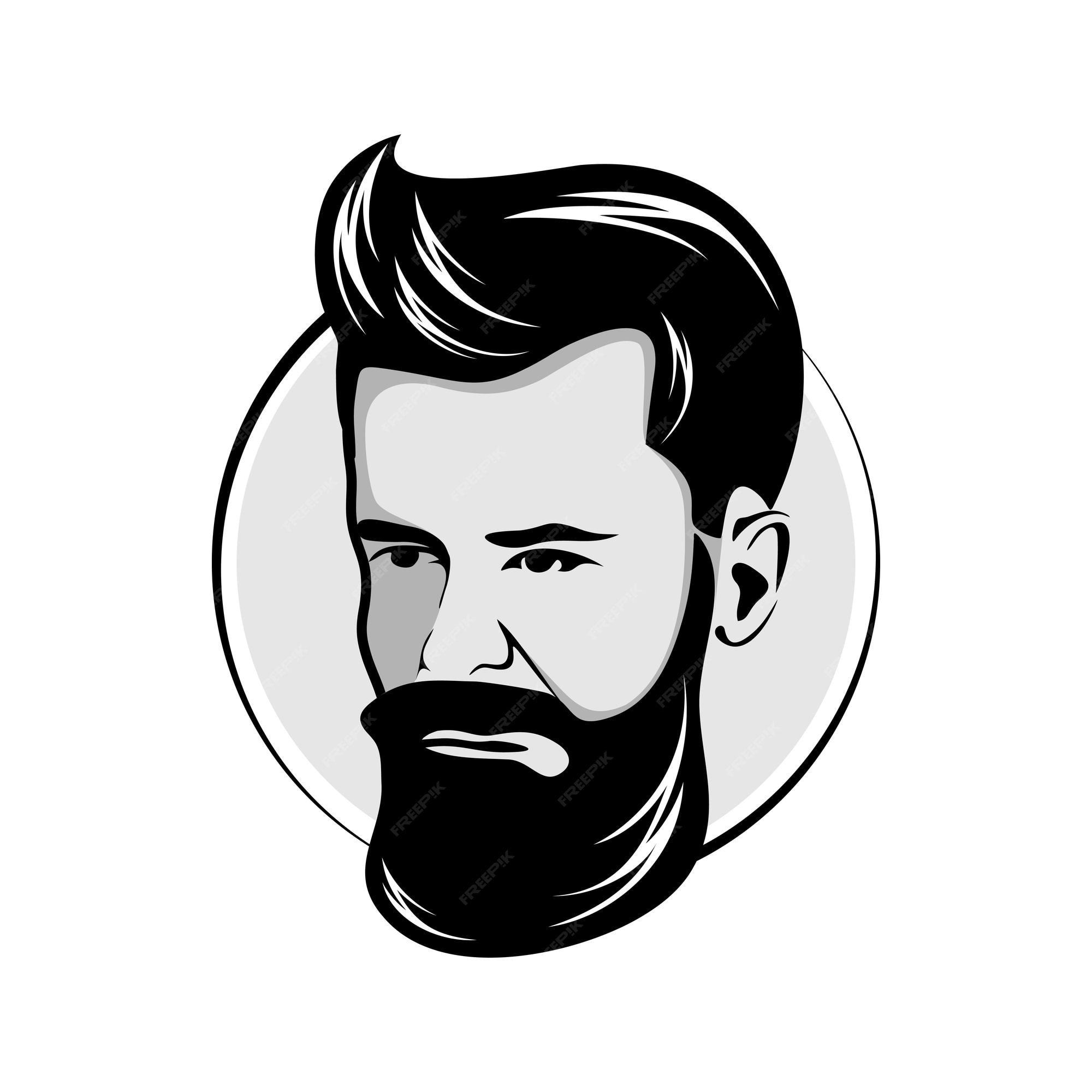 Premium Vector | Men's hairstyle with thick beard for barbershop logo.  vector illustration