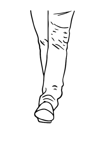 パンツとブーツの服を着た男性の脚落書き線形漫画の着色
