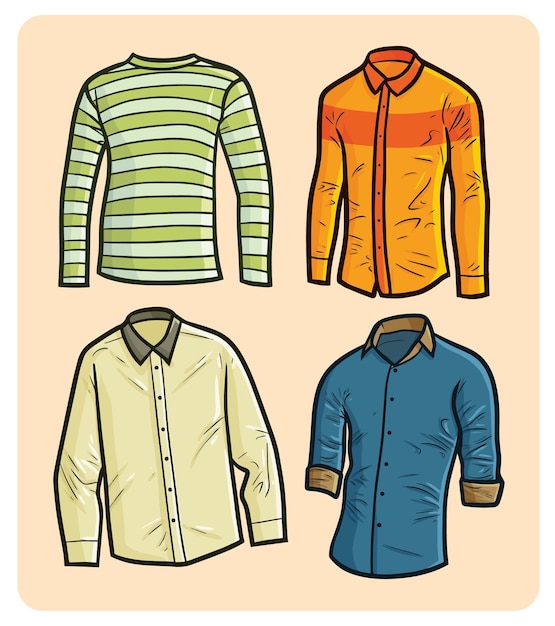 Men's long shirt cartoon illustration set