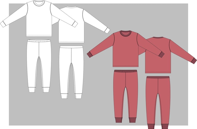 Men's night dress set technical drawing