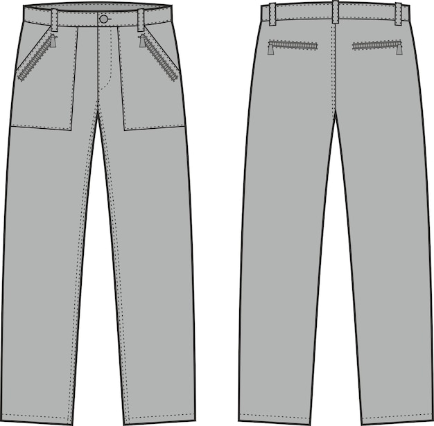 Men's pants Front and back Fashion CAD Vector illustration