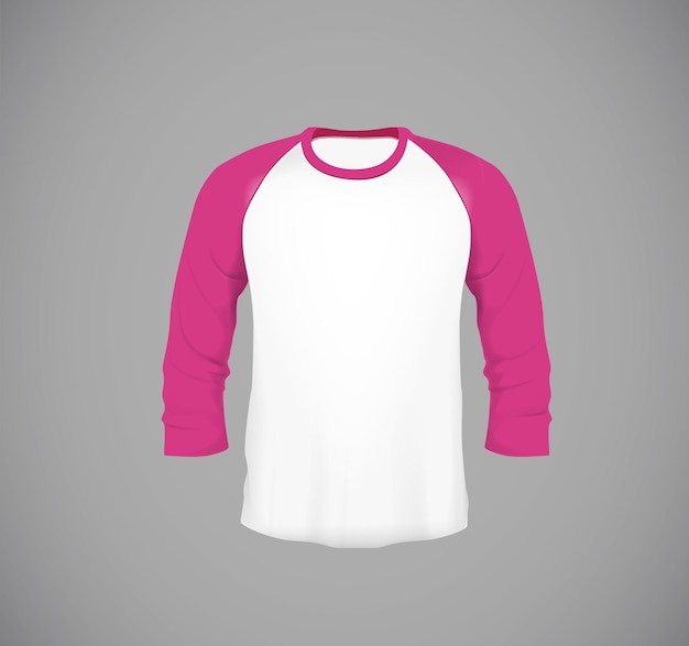 Vector men's slimfitting long sleeve baseball shirt pink mockup design template for branding