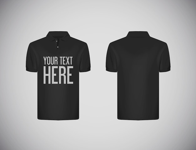 Men's slimfitting short sleeve polo shirt with lettering for advertising Black polo shirt mockup design template for branding