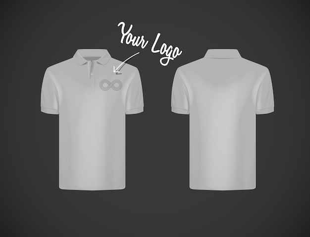 Vector men's slimfitting short sleeve polo shirt with logo for advertising gray polo shirt isolated mockup design template for branding