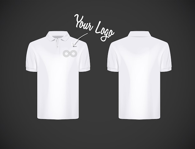 Men's slimfitting short sleeve polo shirt with logo for advertising White polo shirt isolated mockup design template for branding