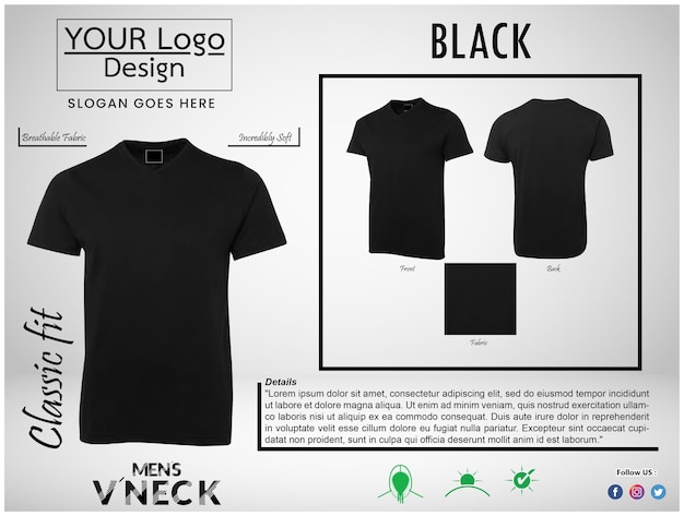 Vector men's v neck tee's black