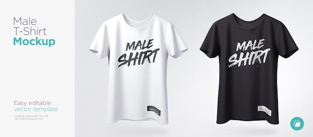 ベクトル 半袖モックアップと男性の白と黒のtシャツ正面図ベクトルテンプレート