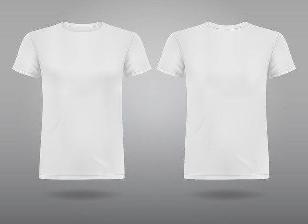 Вектор Шаблон мужской белой пустой футболки, с двух сторон, естественная форма на невидимом манекене, для вас
