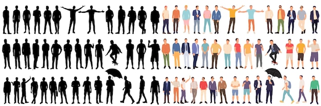 Vector men set black silhouette isolated vector