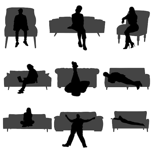 Vector men shillouette on sofa set