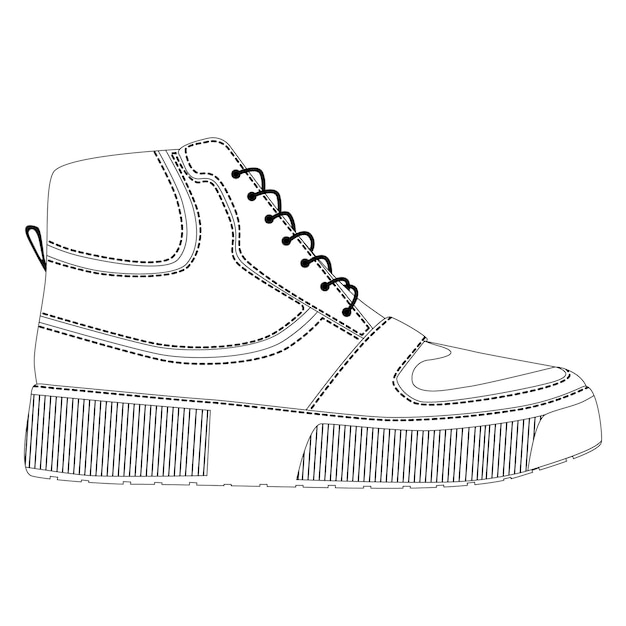 Vector men shoes high top sneakers isolated. male man season shoes icons. technical sketch. footwear vector illustration