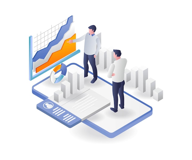 Uomini che mostrano dati di analisi degli investimenti di successo