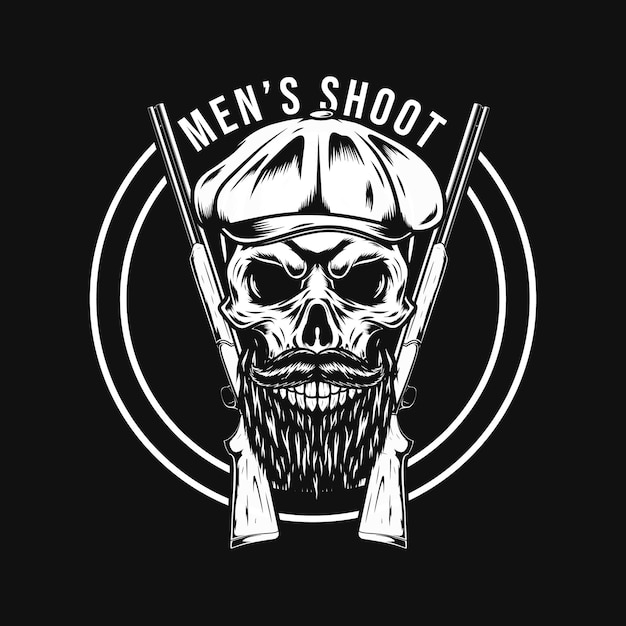 Vector men skull with shotgun illustration