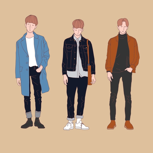 Men and street fashion, fashionable style on a casual day. style vector characters, cartoon characters