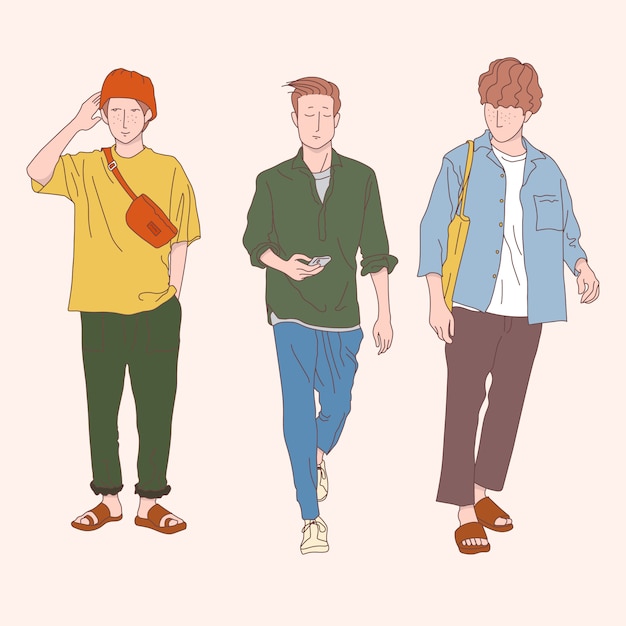 Vector men and street fashion, fashionable style on a casual day. style vector characters, cartoon characters