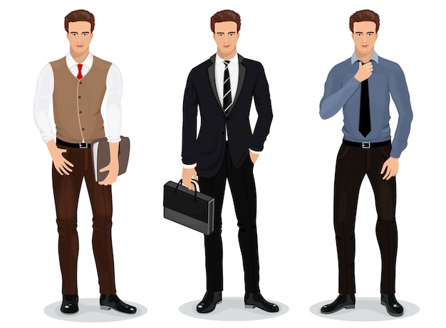 Vector men in stylish clothes. set of businessmen. detailed male characters.  illustration