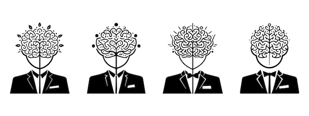頭に脳を乗せたスーツケースの中の男性 脳のロゴのコンセプト