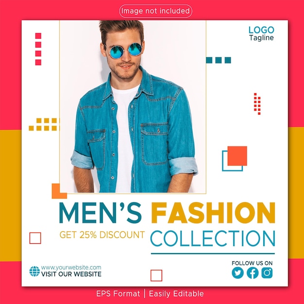 Вектор Мужчины носят мужской стиль шаблон поста о продаже продукта