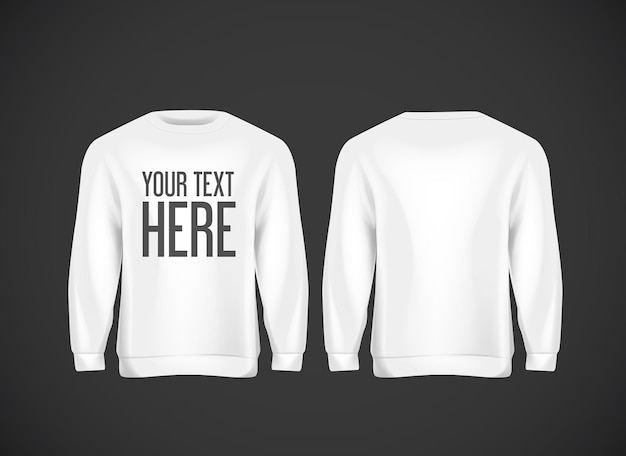 Vector men white hoddy. realistic mockup with brand text for advertising. long sleeve hoody template on background.