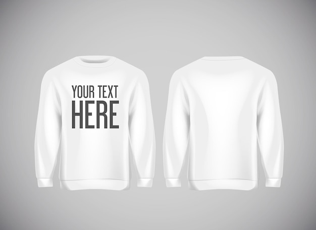 Vector men white hoddy. realistic mockup with brand text for advertising. long sleeve hoody template on background.