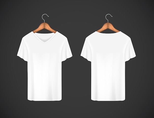 Vector men white t-shirt. realistic mockup. short sleeve t-shirt template on background.