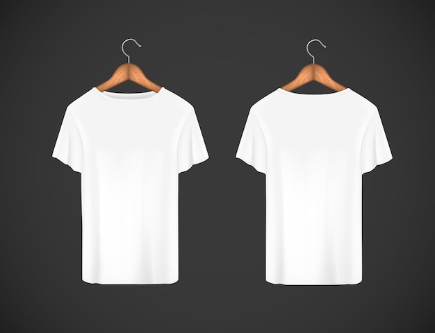 Vector men white t-shirt. realistic mockup. short sleeve t-shirt template on background.