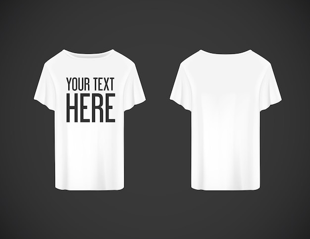 Men white T-shirt. Realistic mockup whit brand text for advertising. Short sleeve T-shirt template on background.