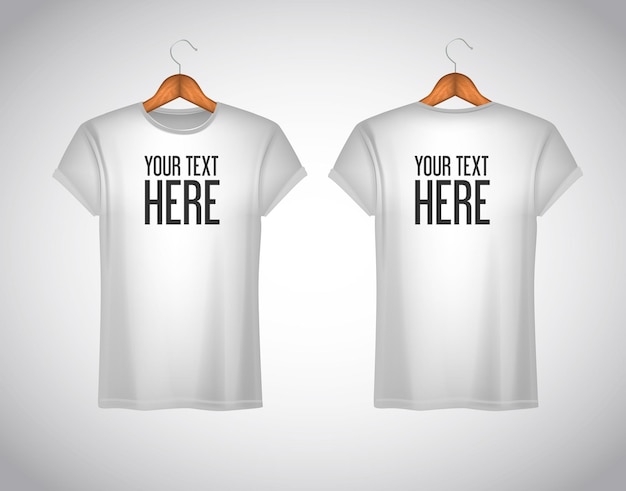 Vector men white tshirt realistic mockup whit brand text for advertising short sleeve tshirt template on background