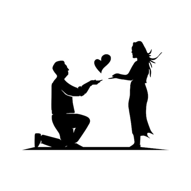 Vector men and woman fall in love silhouette