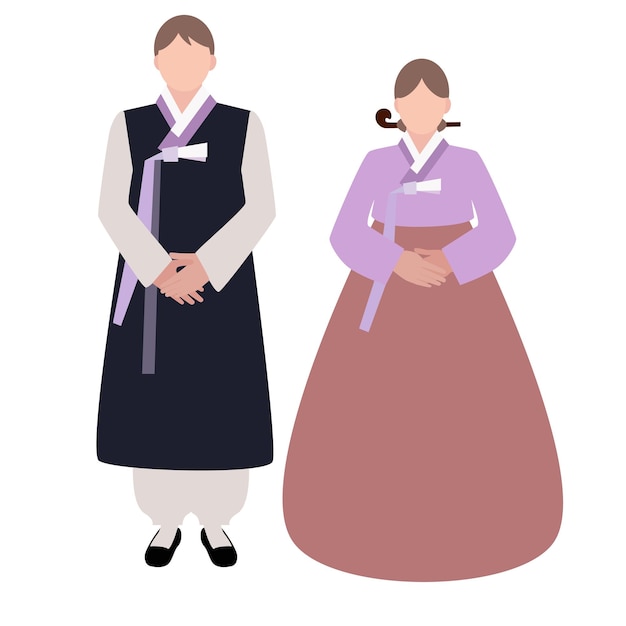 Мужчины и женщины в красивой корейской традиционной одежде Ханбок Традиционные корейские наряды