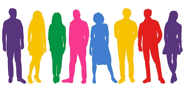 Vector men women colorful silhouette on white background