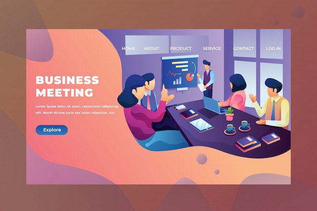 Vector men and women discuss their project of business meeting web page header landing page