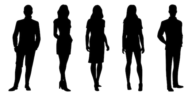 Men and women silhouette Group of standing people Vector illustration