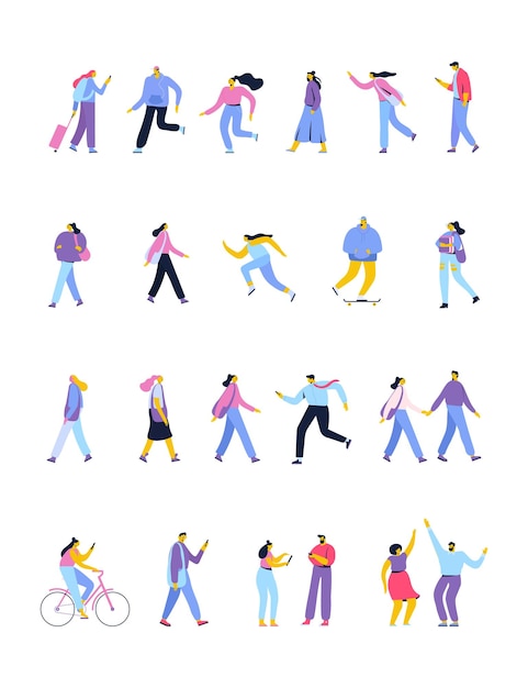 Men and women silhouettes.  Crowd, city life. Different people. Flat vector characters isolated