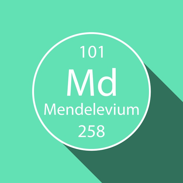 Vector mendelevium symbol with long shadow design chemical element of the periodic table vector illustration