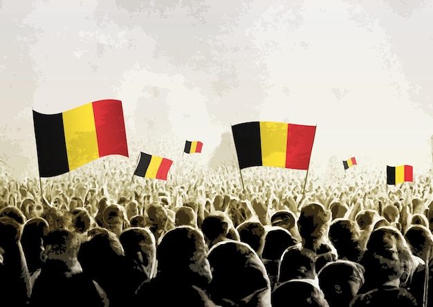 Menigte met de vlaggen van België mensen juichen het nationale team van België Ai genereerde een illustratie van de menigte