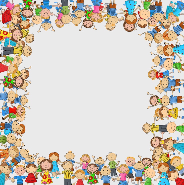 Vector menigte van kinderen met een doosvormige lege ruimte