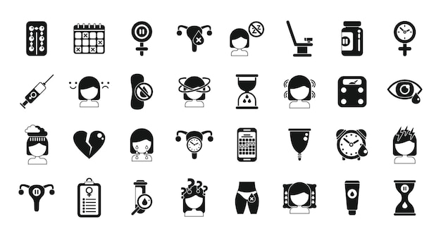 Menopause icons set simple vector female fertility