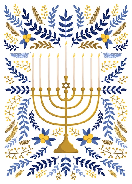 Menorah met florals vector print. Joodse symbolen clipart. Chanoeka feestdagen