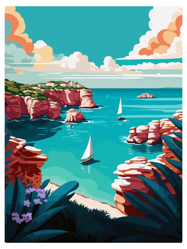 Vector menorca spain vintage travel poster souvenir postcard portrait painting wpa illustration