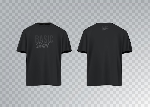 メンズ黒のショートスリーブTシャツモックアップ フロントビューベクトルテンプレート