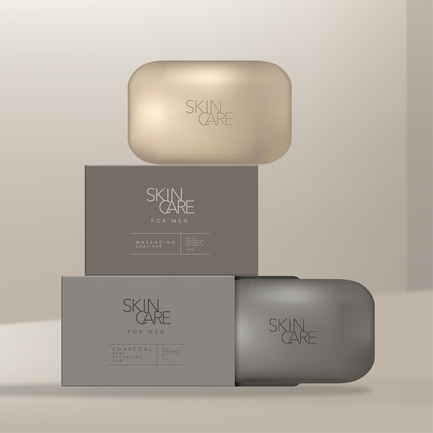  mens charcoal soap bar set with carton box packaging