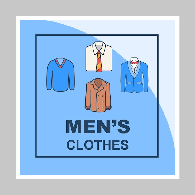 Mens clothes store social media posts mockup. Fashion blog. Advertising web banner design template. Social media booster, content layout. Isolated promotion border, frame with headlines, linear icons