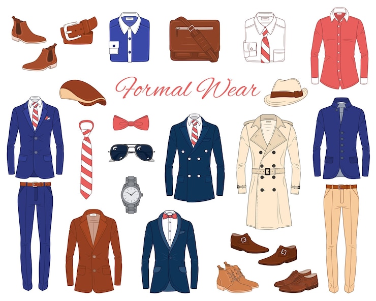 Vector mens fashion set formal wear clothes and accessories
