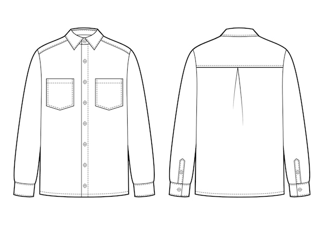 Mens long sleeves formal shirt flat sketch