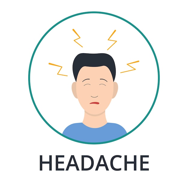 Mens met hoofdpijn. griep, coronavirus. informatie over de symptomen van apenpokken. vlakke stijl, vectorillustratie