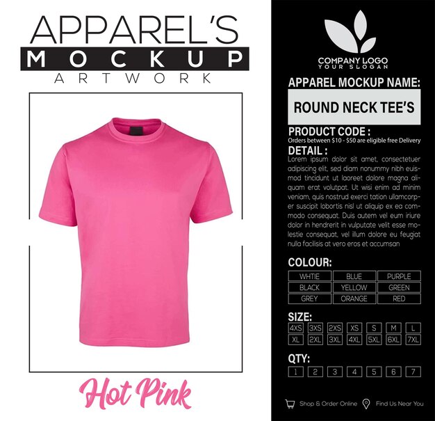 Mens Round Neck Tee Hot Pink Apparel Mockup Artwork