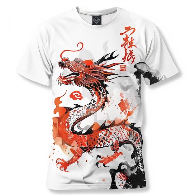 Vector a mens round neck tshirt chinese year of the dragon element illustration style clear background