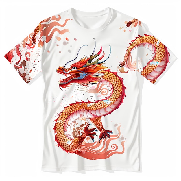 男性の丸い首のTシャツ 中国のドラゴン年 エレメントイラストスタイル 透明な背景